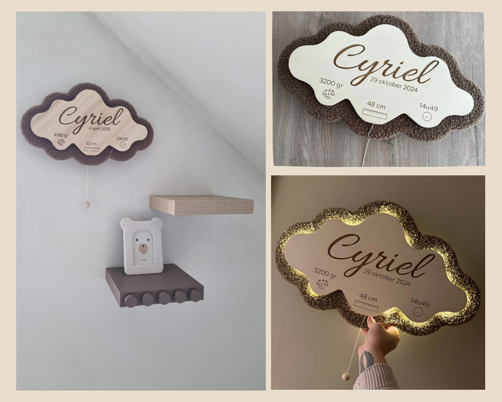 Houten Wandlamp met Teddy Stof